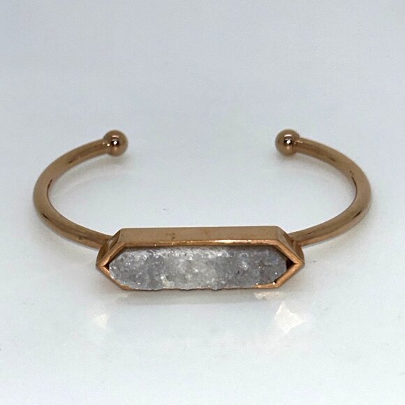 Druzy Quartz Cuff Bracelet Rose Gold-tone by Kinsley Armelle - Picture 1 of 12
